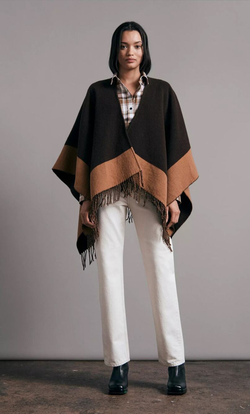 Rag & Bone Highlands Reversible Wool Poncho Cape Brown Tan Fringe NWT One Size